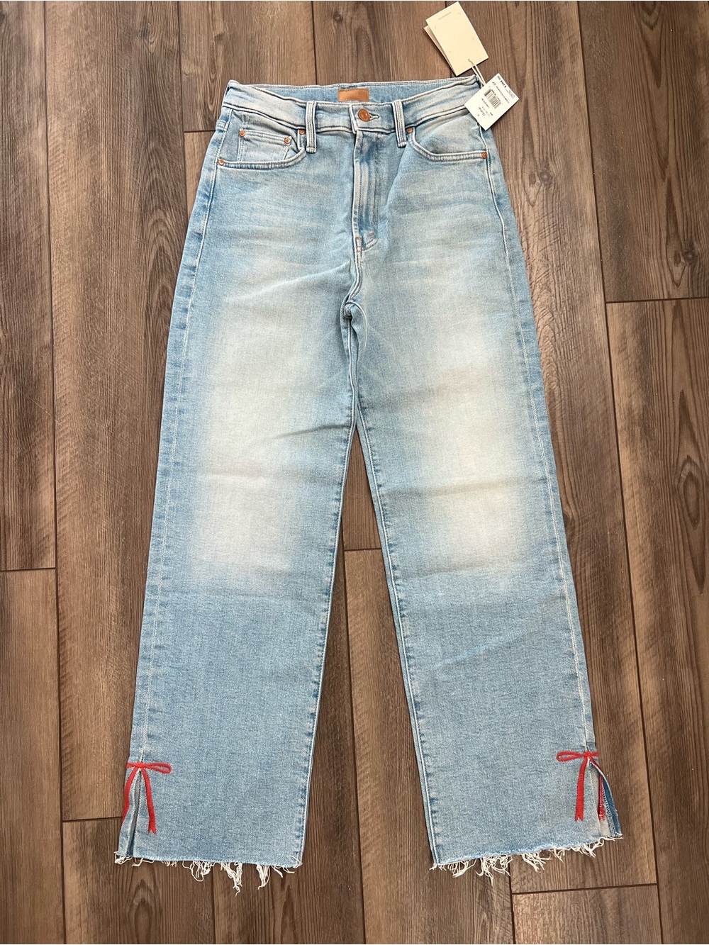 NWT MOTHER The Rambler Slice Hover Fray High Rise Jeans in Complete 360 Size 27